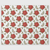 Poinsettia und Holly Christmas Gift Wrap Geschenkpapier (Flach)