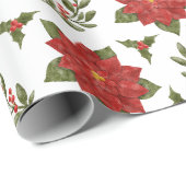 Poinsettia und Holly Christmas Gift Wrap Geschenkpapier (Rolleneckpunkt)