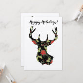 Poinsettia und Holly-Deer-Kopf rustikal Karte (Vorderseite/Rückseite Beispiel)