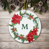 Poinsettia und Holly Wreath Weihnachten Keramik Ornament