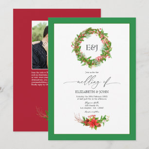Poinsettia- und Kiefern-Weihnachtshochzeit-Charm-Q Einladung