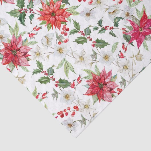 Poinsettia und Paperwhite Weihnachtsblumenmuster Seidenpapier (Ausschnitt)