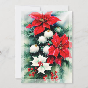 Poinsettia- und Stechpalmen-Girlande Budget Weihna Feiertagskarte