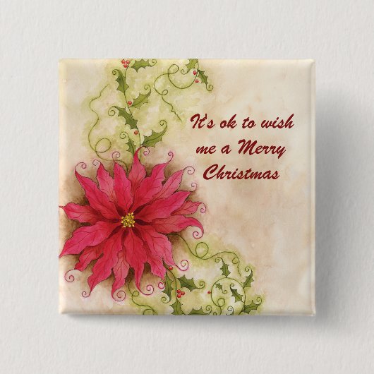 Poinsettia-und Stechpalmen-Weihnachtsknopf Button (Vorderseite)