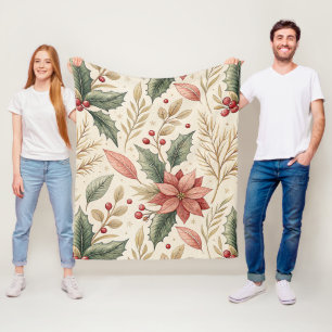 Poinsettia- und Stechpalmenmuster – Klassisches We Fleecedecke