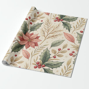 Poinsettia- und Stechpalmenmuster – Klassisches We Geschenkpapier