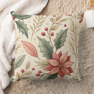Poinsettia- und Stechpalmenmuster – Klassisches We Kissen
