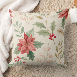 Poinsettia- und Stechpalmenmuster – Klassisches We Kissen