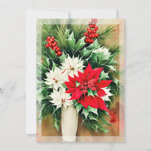 Poinsettia- und Stechpalmenstrauß Budget Weihnacht Feiertagskarte