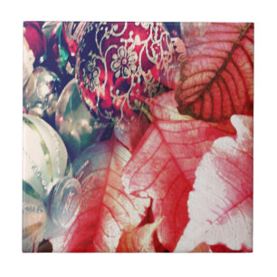 Poinsettia und Vintage Weihnachtsschmuck Digital Fliese