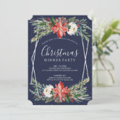 Poinsettia und weiße Rosen zum Abendessen einladen Einladung (Stehend Vorderseite)