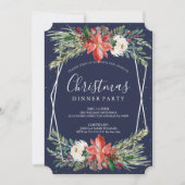 Poinsettia und weiße Rosen zum Abendessen einladen Einladung (Vorderseite)