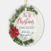 Poinsettia, Unser Verlobtes Foto zu Weihnachten Keramik Ornament (Links)