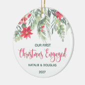 Poinsettia, Unser Verlobtes Foto zu Weihnachten Keramik Ornament (Links)