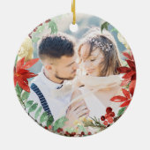 Poinsettia Unsere 1. Weihnachtsfeier als Mr. & Mrs Keramik Ornament (Hinten)