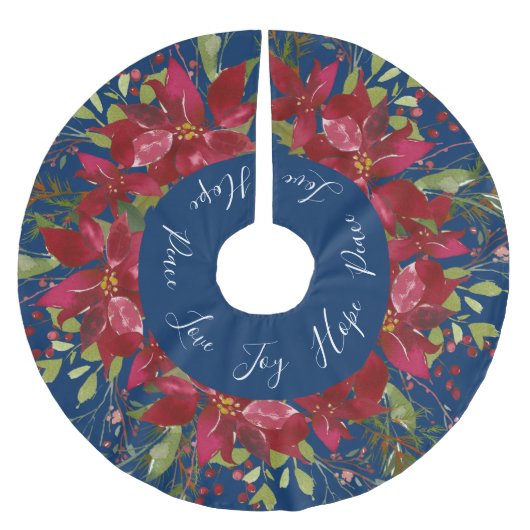 Poinsettia Watercolor Floral Navy Polyester Weihnachtsbaumdecke (Vorderseite)