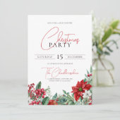 Poinsettia Watercolor Weihnachts-Party Einladung (Stehend Vorderseite)