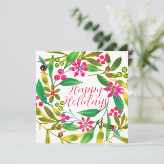 Poinsettia Watercolor Wreath Karte (Stehend Vorderseite)