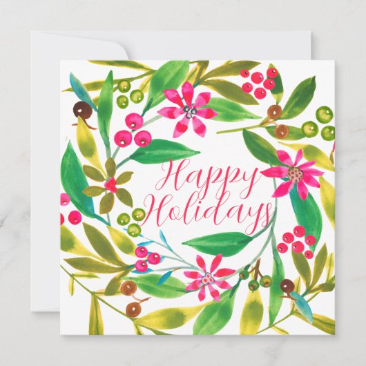 Poinsettia Watercolor Wreath Karte (Vorderseite)