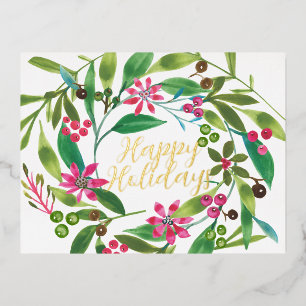 Poinsettia Watercolor Wreath Real Folien Feiertagspostkarte