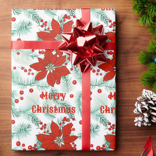 Poinsettia Weihnachten Rot und Grün Klassisch Geschenkpapier
