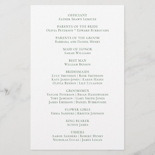 Poinsettia Weihnachts-Hochzeitsprogramm für Rote F (Rückseite)