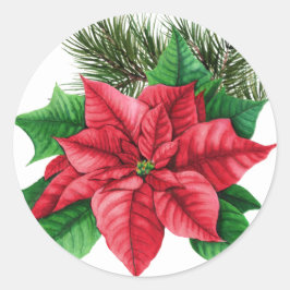 Poinsettia Weihnachtsaufkleber Runder Aufkleber
