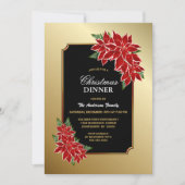 Poinsettia Weihnachtsessen Gold Borough Black Einladung (Vorderseite)