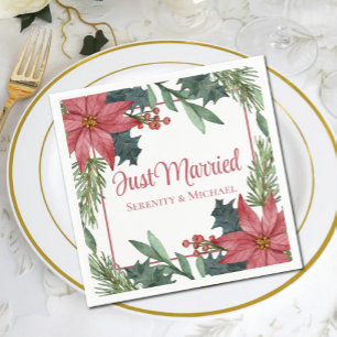 Poinsettia Weihnachtsferien nur verheiratet Hochze Serviette