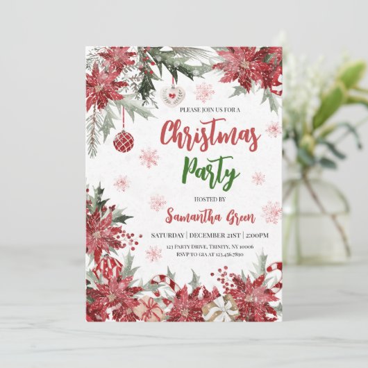 Poinsettia Weihnachtsgebäck Party Einladung (Stehend Vorderseite)