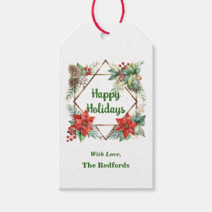 Poinsettia Weihnachtsgeschenk-Tag auf Weiß Geschenkanhänger