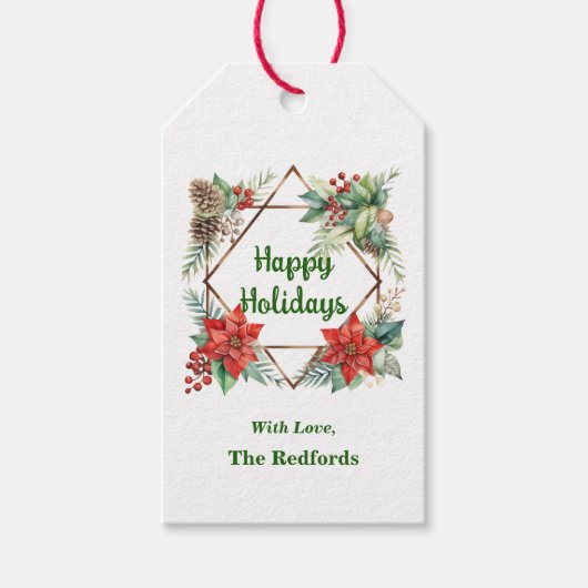 Poinsettia Weihnachtsgeschenk-Tag auf Weiß Geschenkanhänger (Vorderseite)