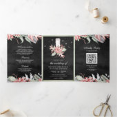 Poinsettia Weihnachtskerze QR Code Black Wedding Dreifach Gefaltete Einladung (Innenseite)