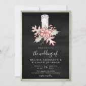 Poinsettia Weihnachtskerze QR Code Black Wedding Einladung (Vorderseite)