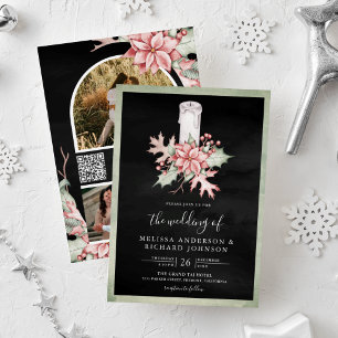 Poinsettia Weihnachtskerze QR Code Schwarze Hochze Einladung