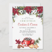 Poinsettia Weihnachtskost & Cocoa Feiertag Party Einladung (Vorderseite)