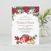 Poinsettia Weihnachtskost & Cocoa Feiertag Party Einladung (Stehend Vorderseite)
