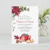 Poinsettia Weihnachtskost & Cocoa Feiertag Party Einladung (Stehend Vorderseite)