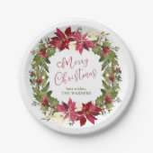Poinsettia Weihnachtskranz Personalisiert Pappteller (Vorderseite)