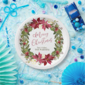 Poinsettia Weihnachtskranz Personalisiert Pappteller (Party)