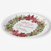Poinsettia Weihnachtskranz Personalisiert Pappteller (Schrägansicht)
