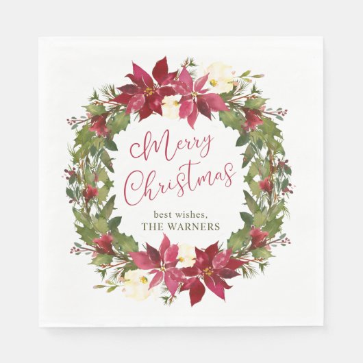 Poinsettia Weihnachtskranz Personalisiert Serviette (Vorderseite)