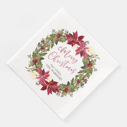 Poinsettia Weihnachtskranz Personalisiert Serviette (Ecke)