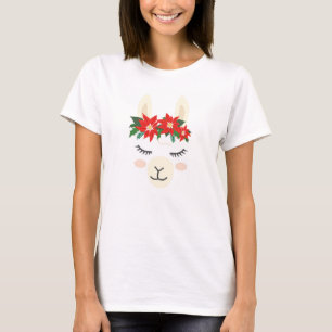 Poinsettia Weihnachtslama Urlaub T-Shirt