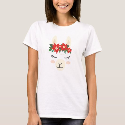 Poinsettia Weihnachtslama | Urlaub T-Shirt (Vorderseite)