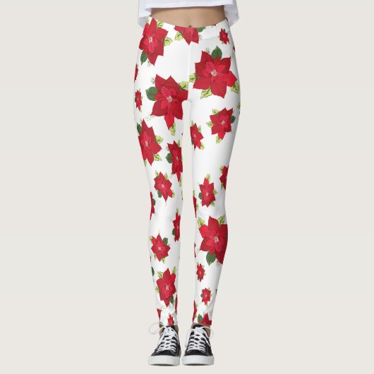 Poinsettia Weihnachtslieder Leggings (Vorderseite)