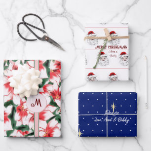 Poinsettia Weihnachtsmann Stern von Bethlehem Weih Geschenkpapier Set