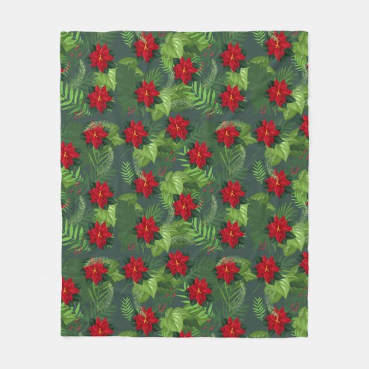 Poinsettia Weihnachtsmuster Blume Fleece Blanket (Vorderseite)