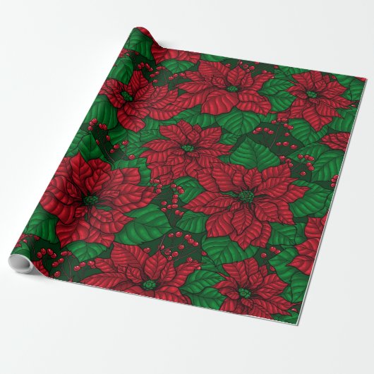 Poinsettia, Weihnachtsmuster Geschenkpapier (Ungerollt)