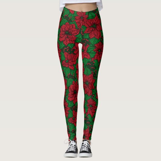 Poinsettia, Weihnachtsmuster Leggings (Vorderseite)